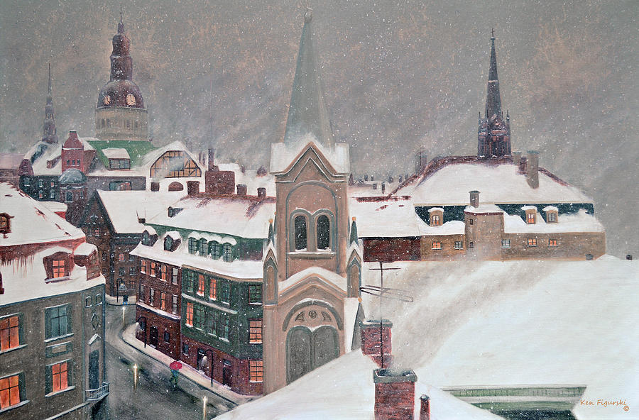 London Painting - European Winters Eve by Ken Figurski