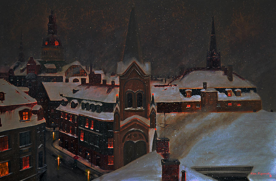 European Winters Night Painting by Ken Figurski