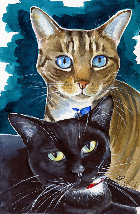 Eva And Ellie - Cat Painting Painting by Dora Hathazi Mendes