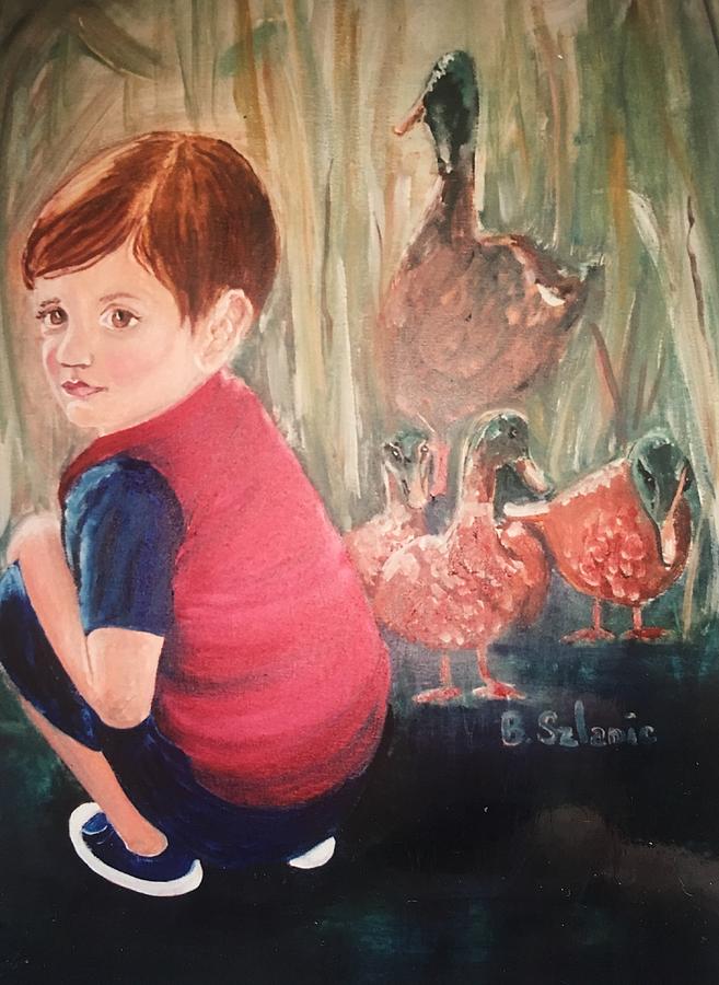 Evan n ducks Painting by Barbara Szlanic