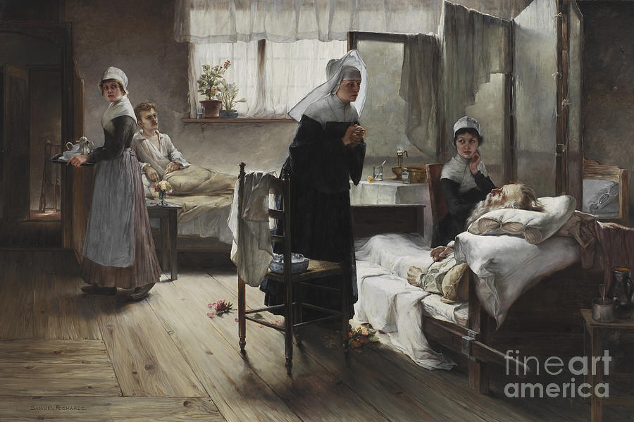 Evangeline discovering her Affianced in the Hospital Painting by Samuel Richards