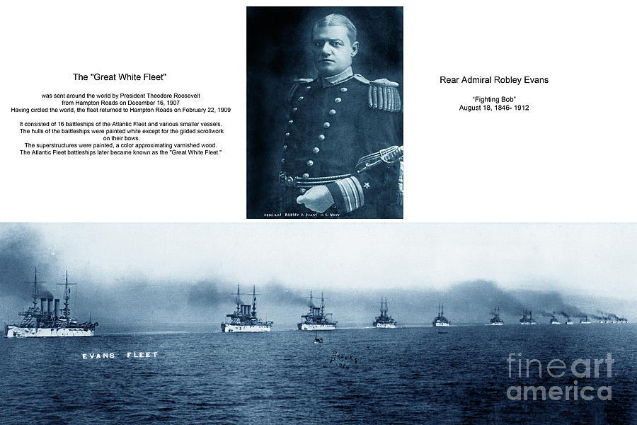 Great White Fleet Photograph - Evans Fleet The Great White Fleet sets sail from its Hampton Roa by Monterey County Historical Society
