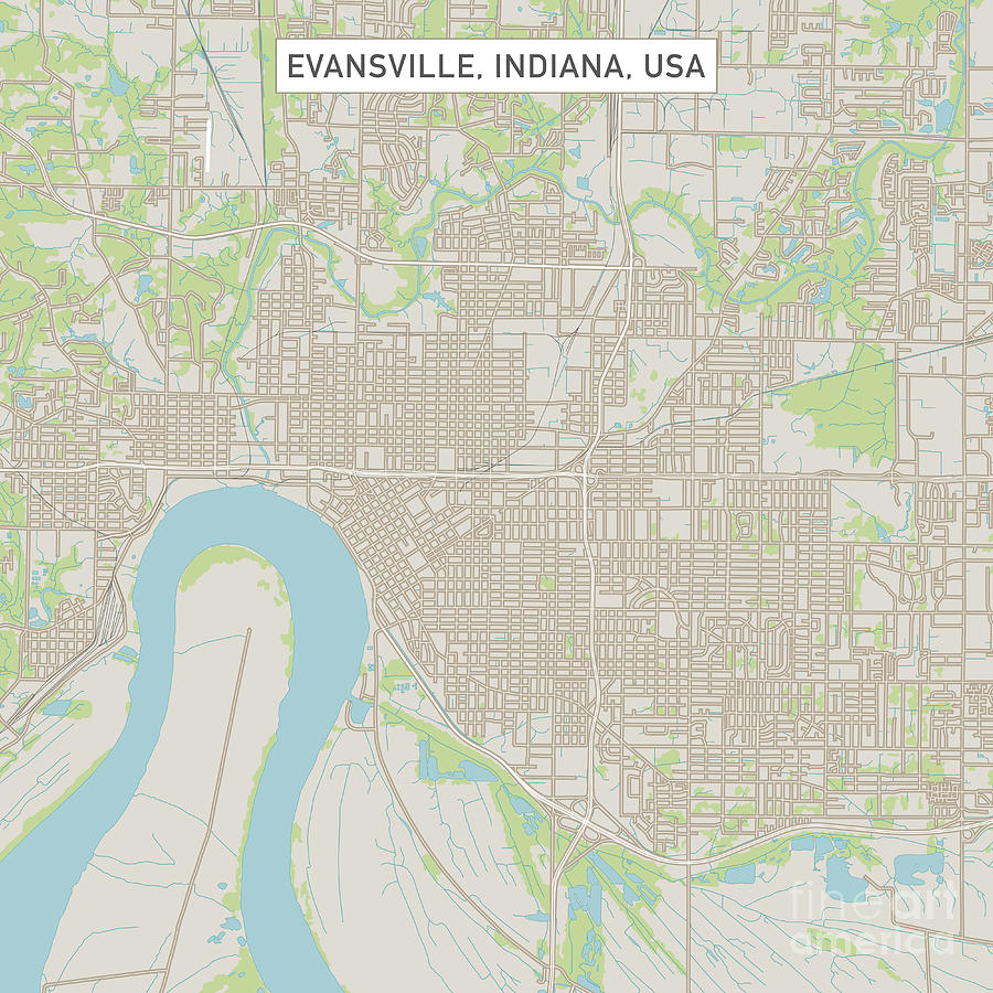 City Digital Art - Evansville Indiana US City Street Map by Frank Ramspott