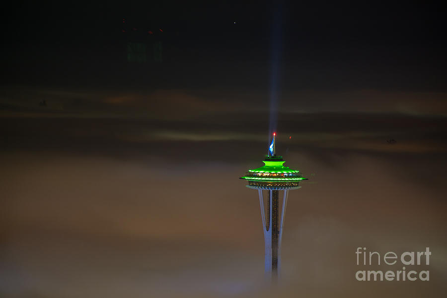 Space Needle Photograph - Eve of the Superbowl Space Needle by Mike Reid