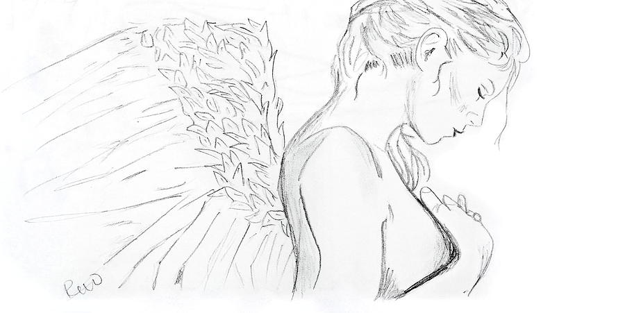 Even angels cry without quote Drawing by Rebecca Wood