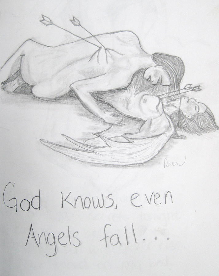Even angels fall Drawing by Rebecca Wood