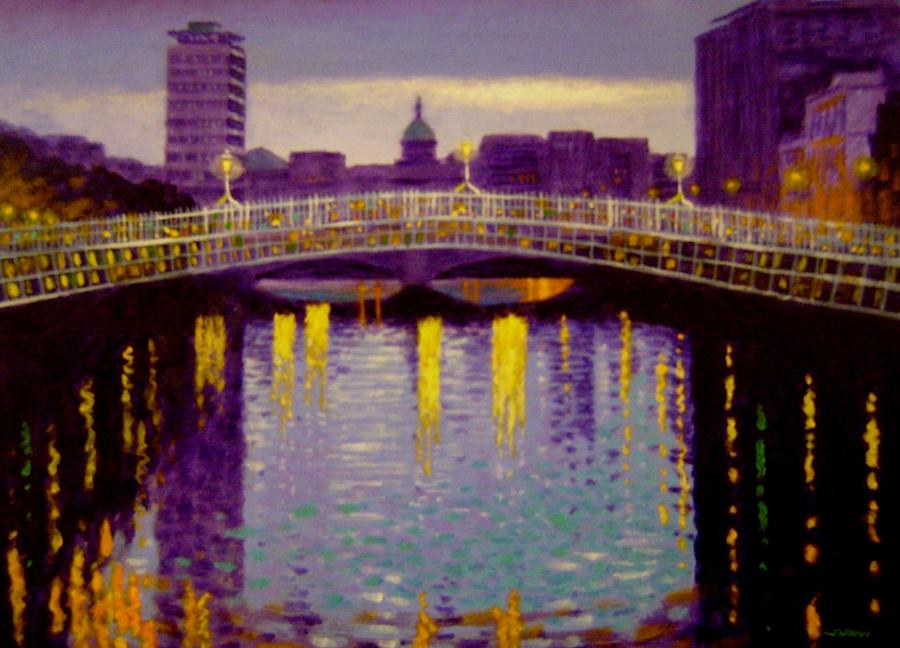 Evening - Ha Penny Bridge- Dublin Painting by John  Nolan
