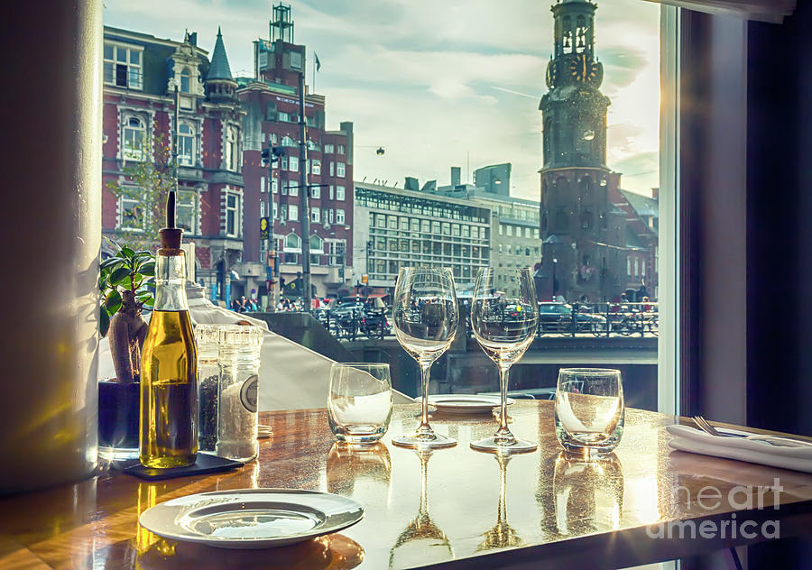 evening Amsterdam from restaurant Photograph by Ariadna De Raadt