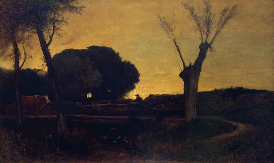 Animal Painting - Evening at Medfield, Massachusetts by George Inness