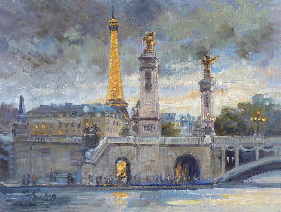 Evening at Pont du Alexandre, Paris Painting by Irek Szelag