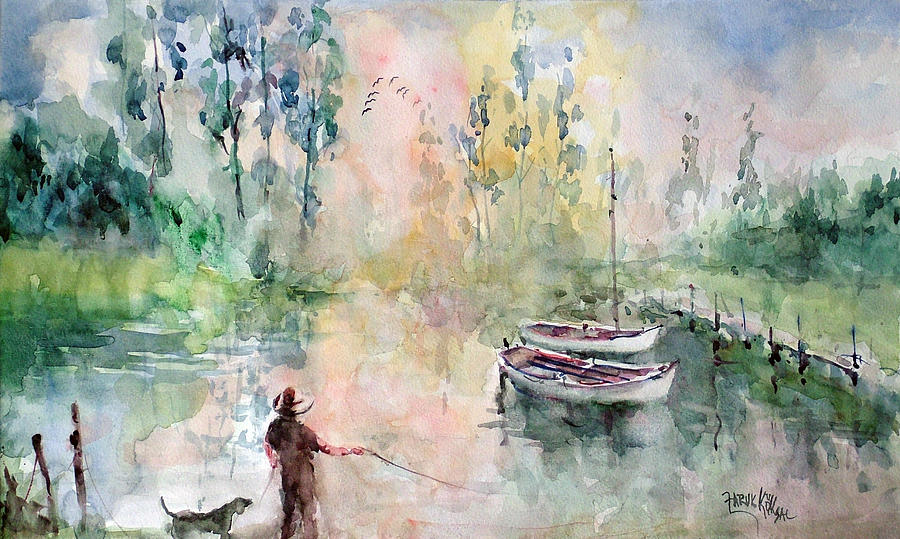 Evening At The Lake Shore Painting by Faruk Koksal