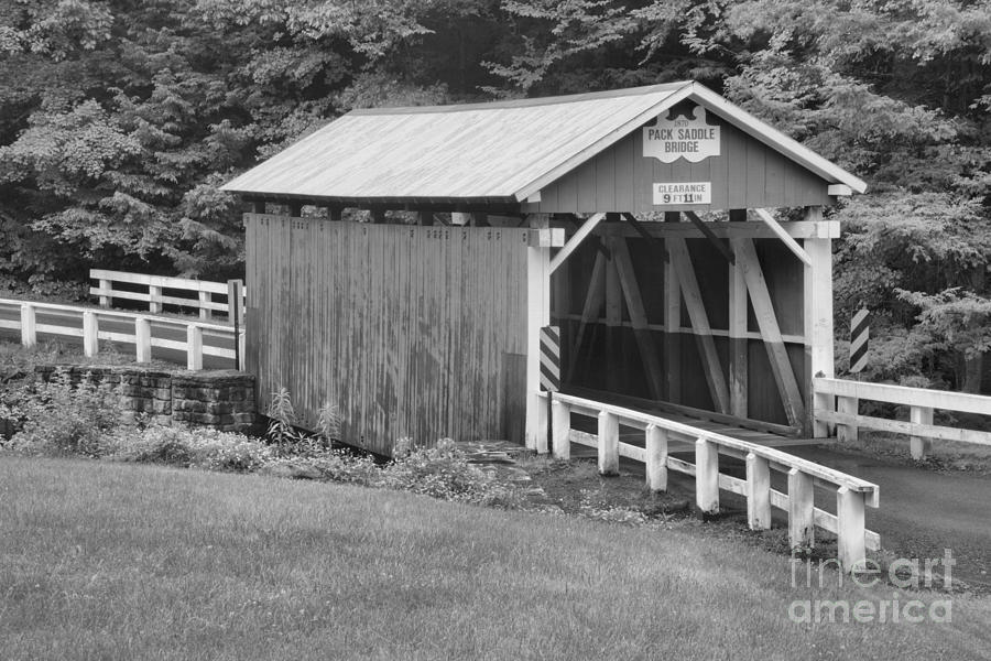 Evening At The Packsaddle Covered Bridge Black And White Photograph by Adam Jewell