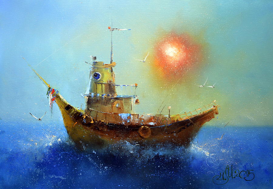 Evening Boat Painting by Igor Medvedev