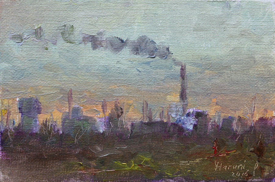 Evening Painting - Evening by Industrial Site by Ylli Haruni Evening Painting - Evening by Industrial Site by Ylli Haruni