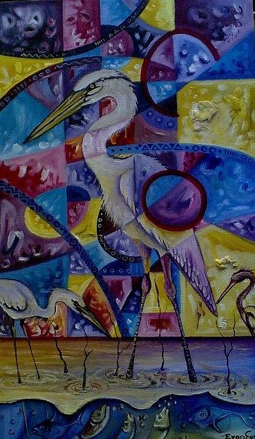Bird Painting - Evening Catch by Evanson Elad Bird Painting - Evening Catch by Evanson Elad