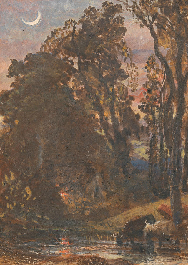 Evening, Cattle Watering Painting by Samuel Palmer