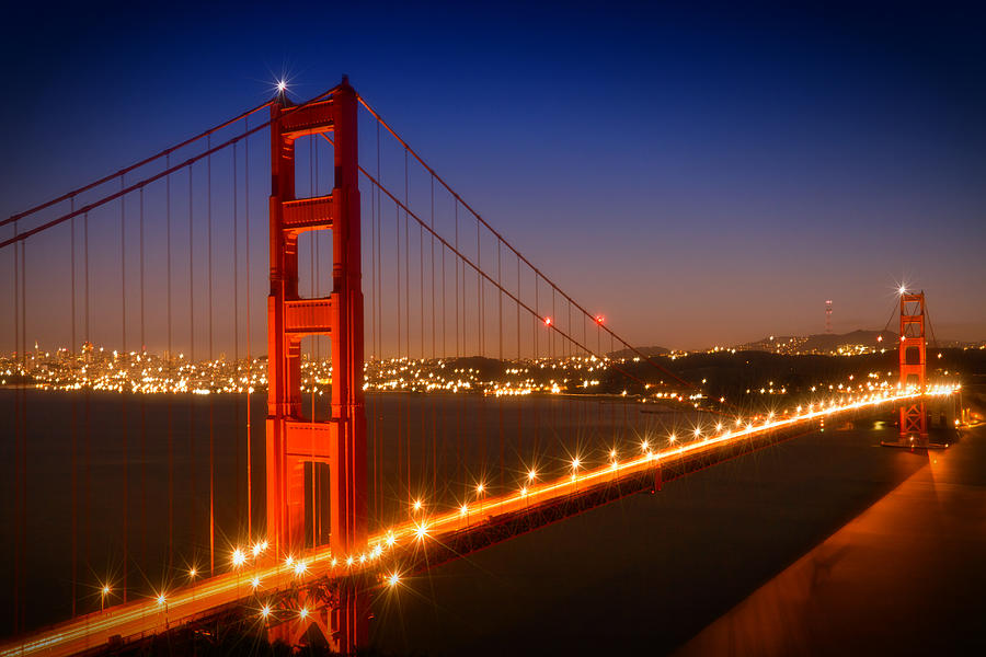 San Francisco Photograph - Evening Cityscape of Golden Gate Bridge  by Melanie Viola