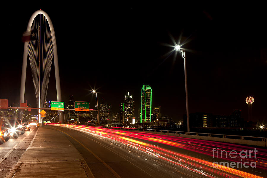 Evening commute on the Margaret Hunt Hill Bridge in downtown Dallas Photograph by Anthony Totah