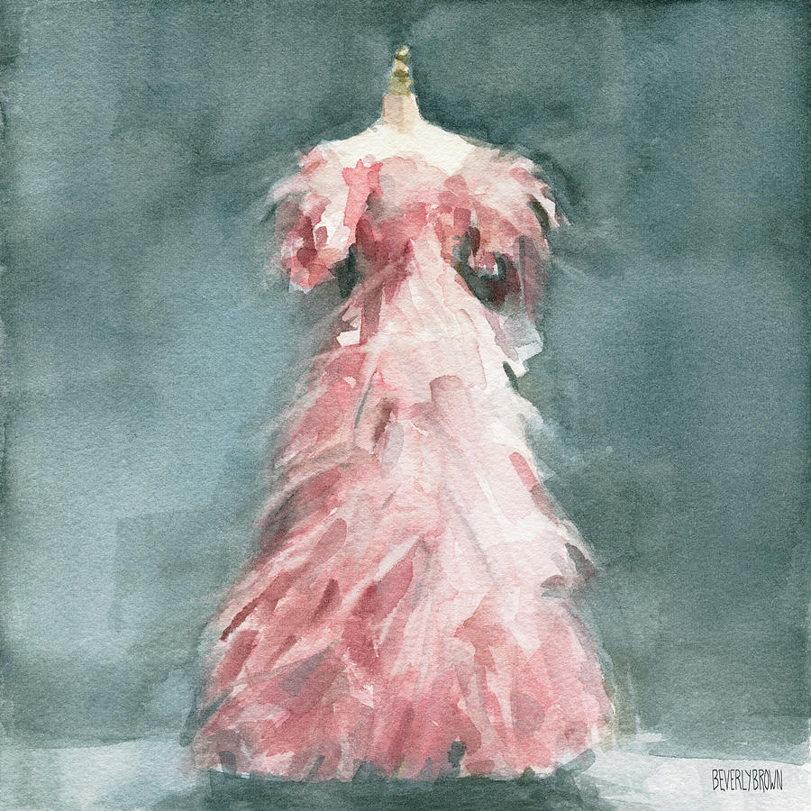 Evening Dress with Pink Feathers Painting by Beverly Brown Prints