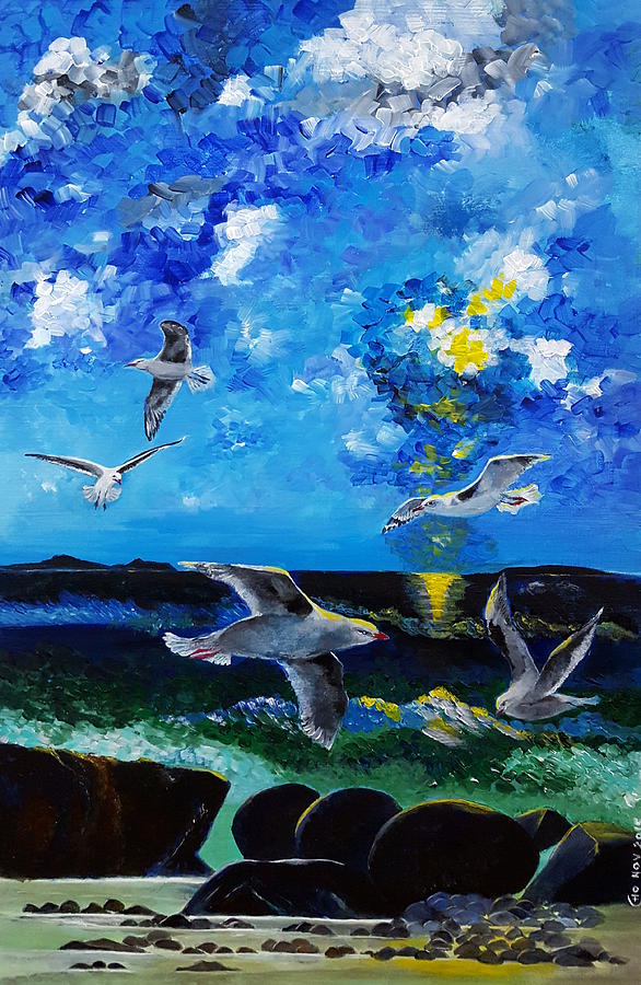 Seagull Painting - Evening Flight by Herbert Chow