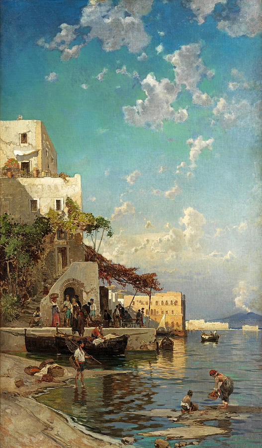 Evening gathering of Fishermen in a Tavern of Mergellina near Naples   Painting by Hermann Corrodi