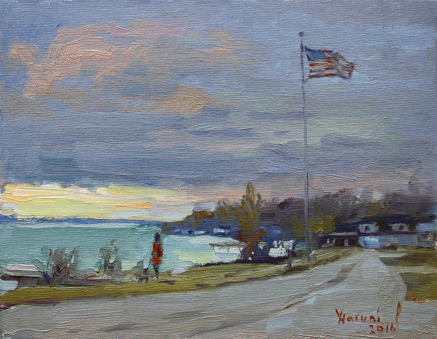 Evening Painting - Evening In Gratwick Waterfront Park by Ylli Haruni Evening Painting - Evening In Gratwick Waterfront Park by Ylli Haruni