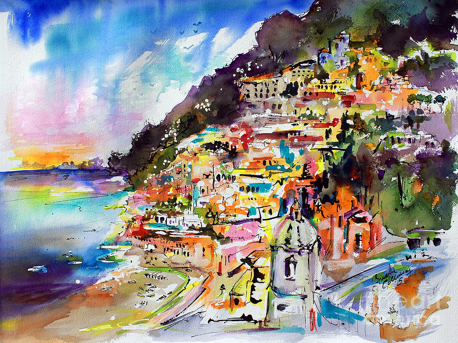 Evening in Positano Italy Painting by Ginette Callaway