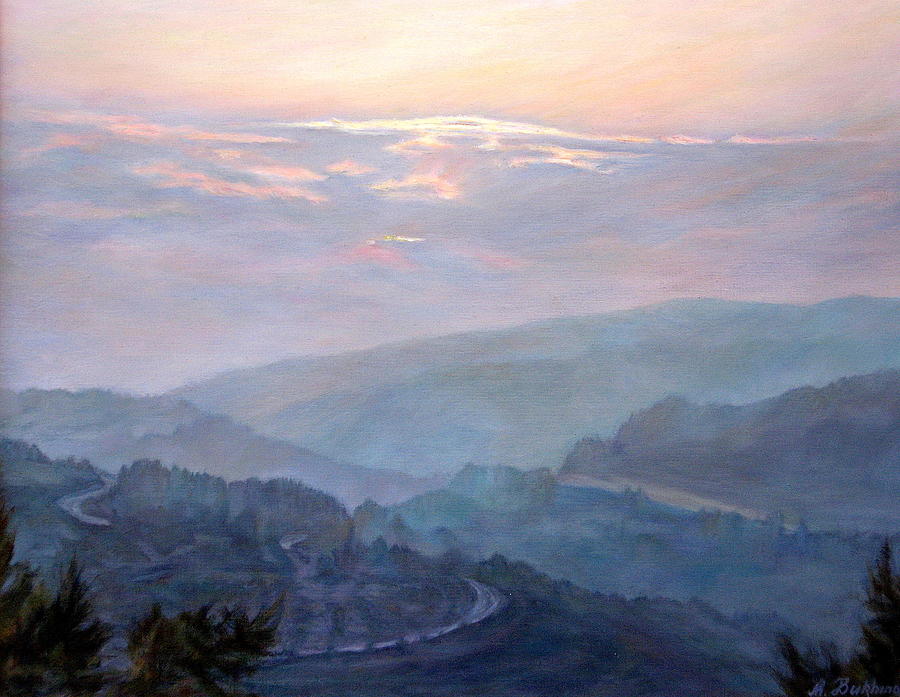 Sunset Painting - Evening in the mountains. by Maya Bukhina