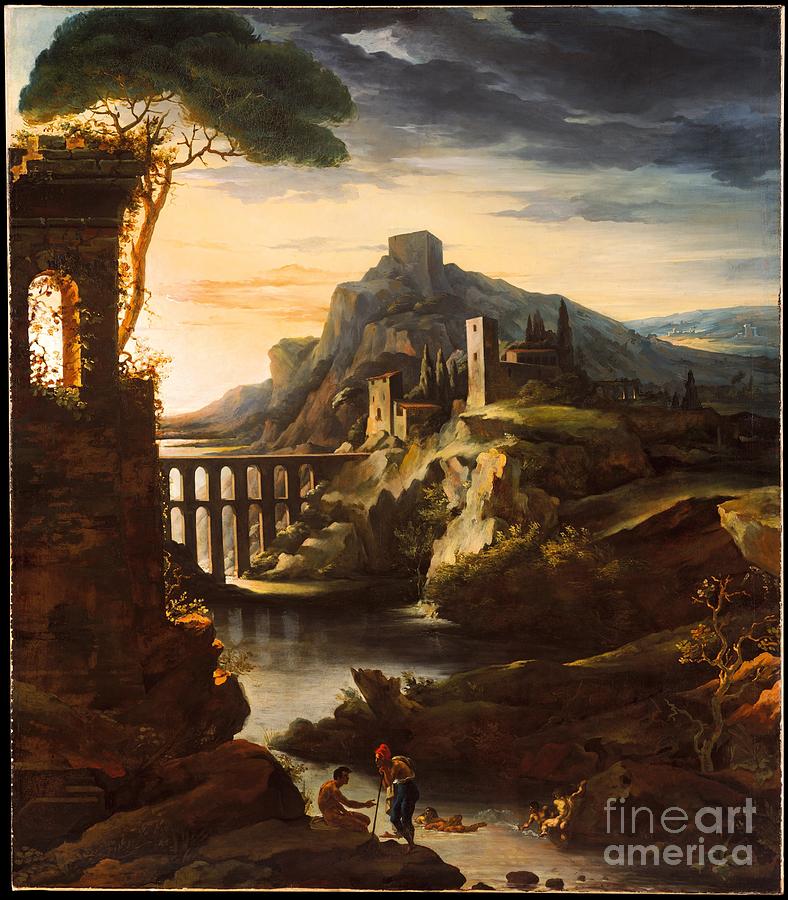Evening Landscape with an Aqueduct Painting by Celestial Images