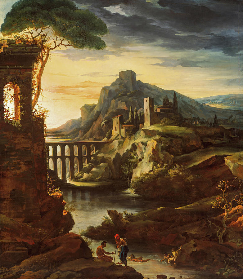 Theodore Gericault Painting - Evening, Landscape with an Aqueduct by Theodore Gericault