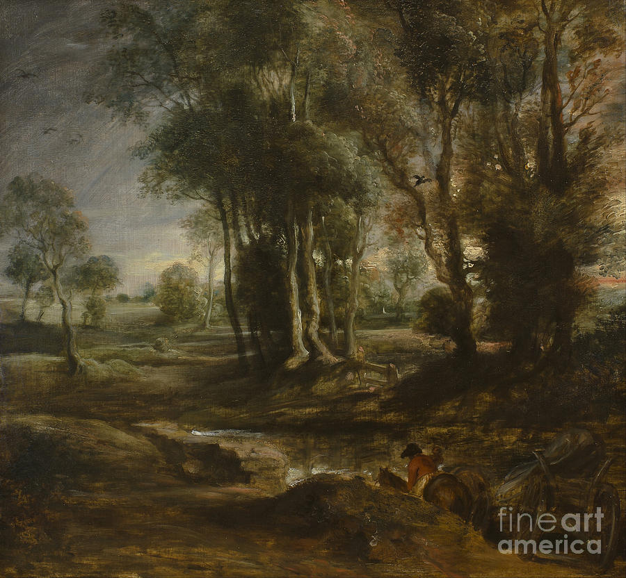 Evening Landscape with Timber Wagon Painting by Celestial Images