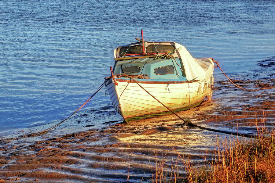 Evening Light - The Old Fishing Boat At Low Tide Photograph by Gill Billington
