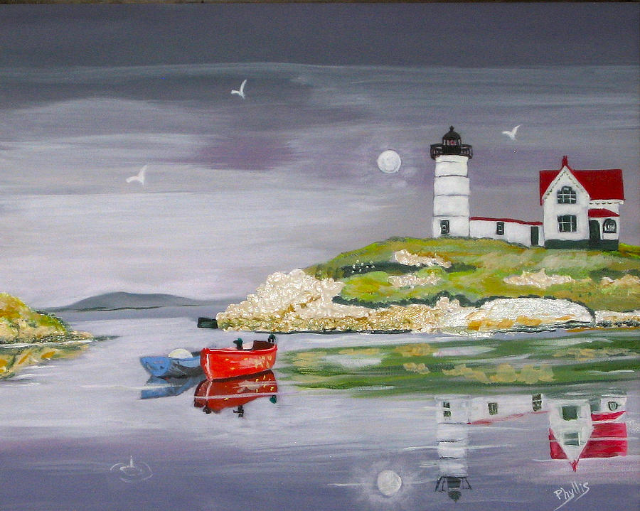 Evening Lighthouse Painting by Phyllis Kaltenbach