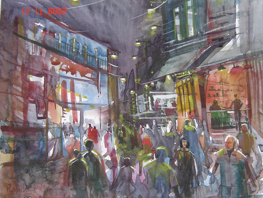 Watercolor Painting - Evening Market by Prafulla B Shukla