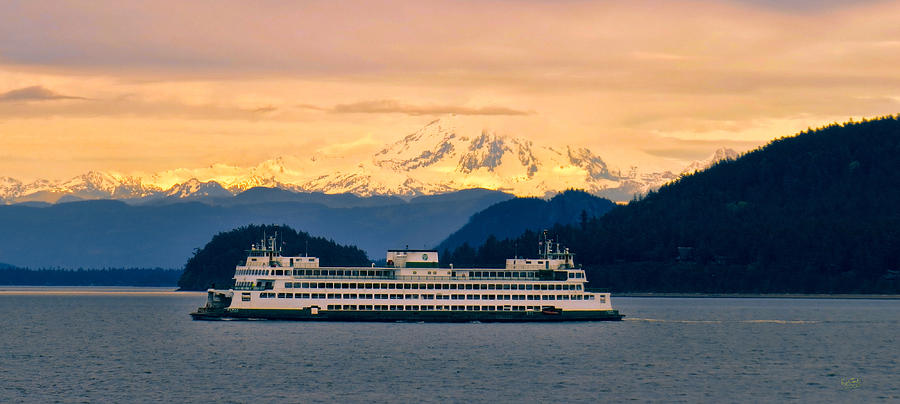 Sunset Photograph - Evening Mountain and Ferry by Rick Lawler