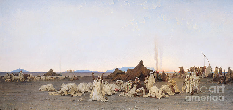 Camel Painting - Evening Prayer in the Sahara by Gustave Guillaumet