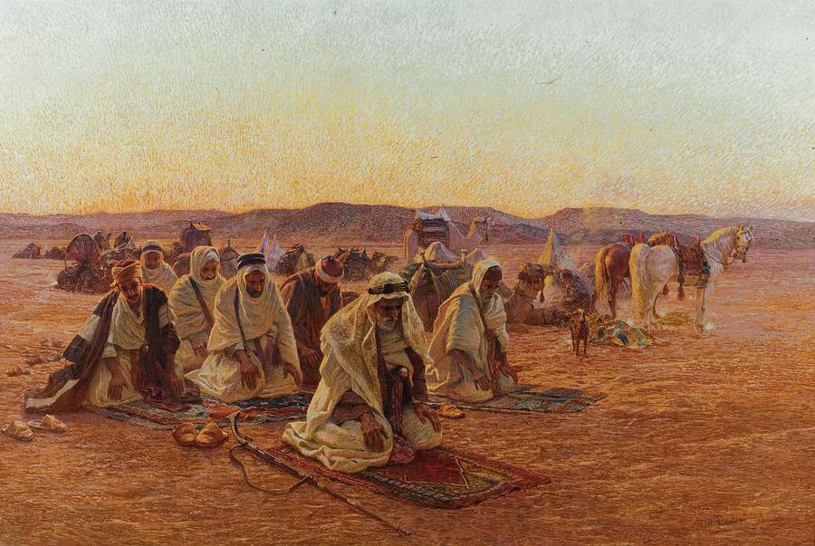 Evening Prayers In The Desert Painting by Eastern Accent 