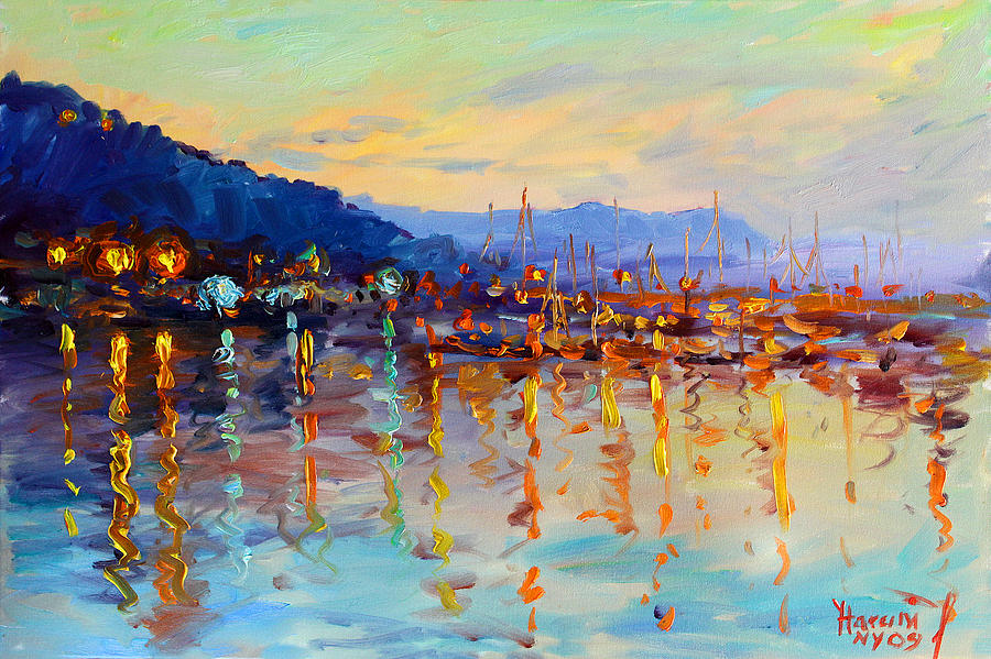 Evening Reflections in Piermont Dock Painting by Ylli Haruni