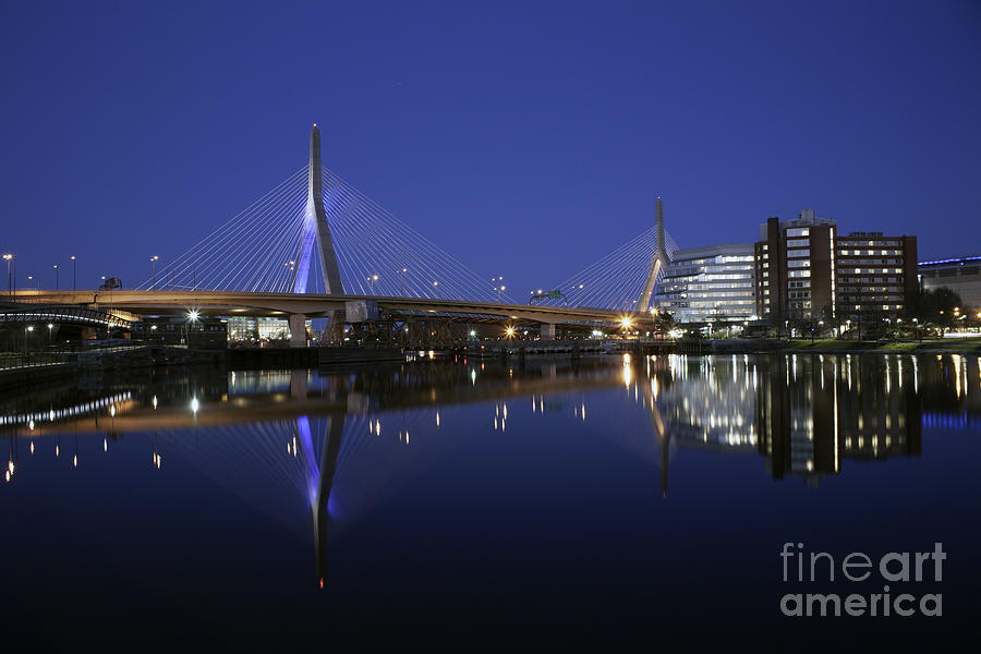 Architecture Photograph - Evening Reflections of Leonard P. Zakim Bridge by Kimberly Nyce