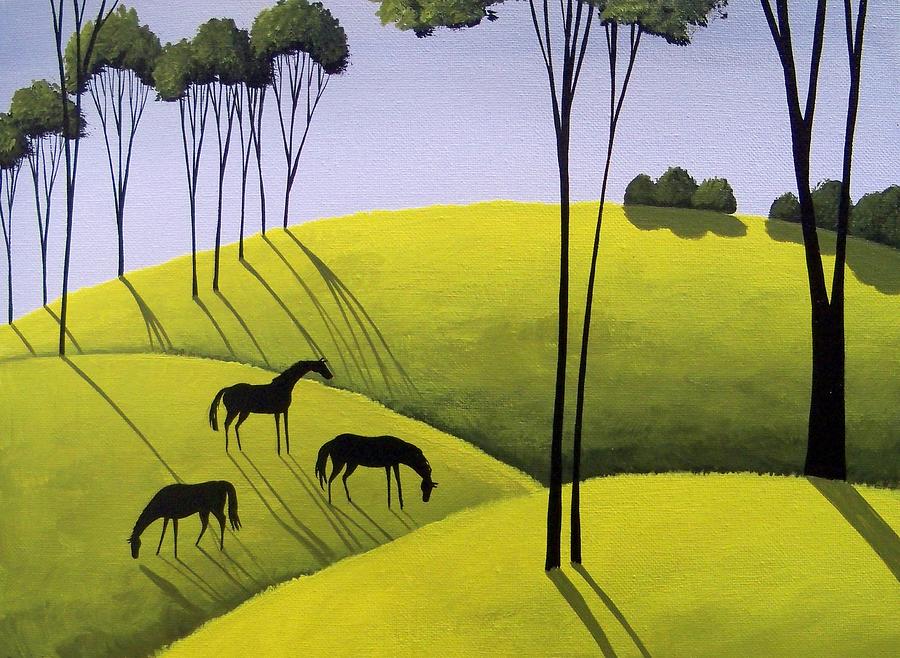 Evening Shadows - country landscape horses Painting by Debbie Criswell