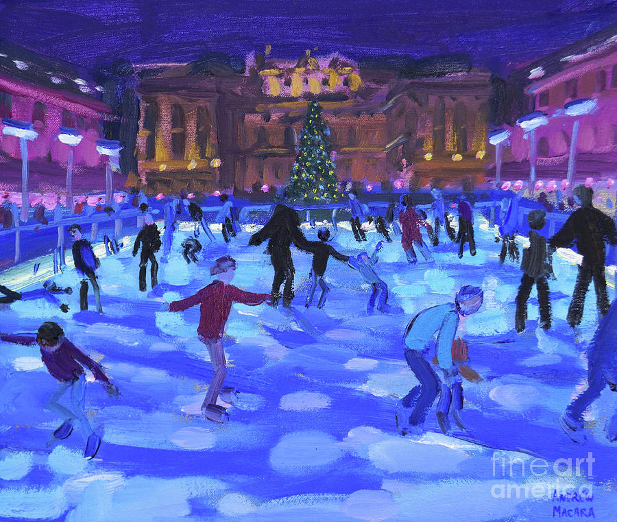 Christmas Painting - Evening skaters, Somerset House by Andrew Macara