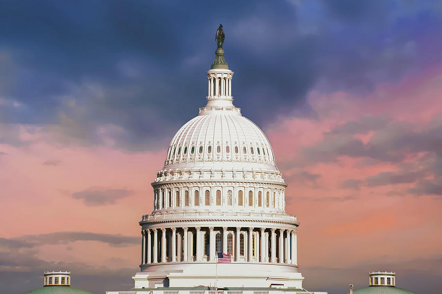 Evening Skies Over Congress - United States Capitol Building - Washington D.c. Photograph