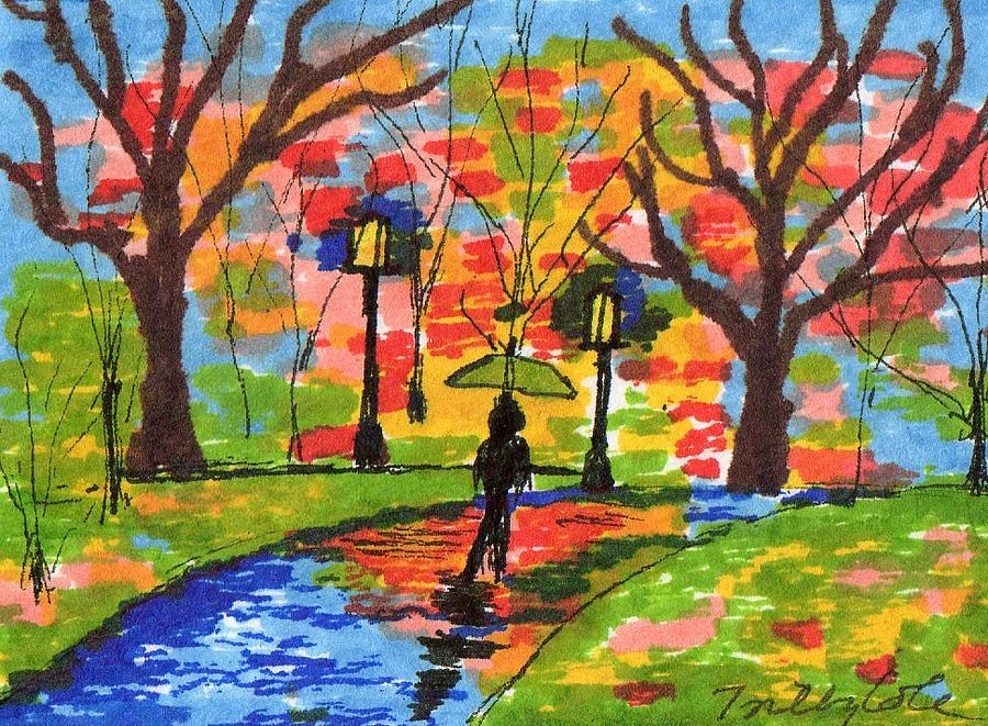 Evening stroll in the rain Painting by Trilby Cole