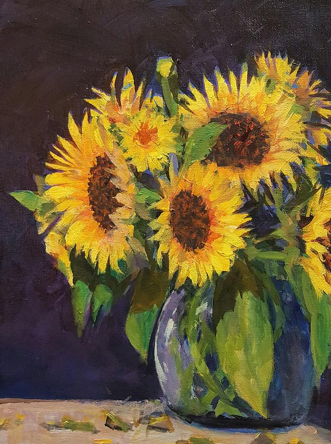 Evening Table Sun flowers Painting by Jessica Anne Thomas