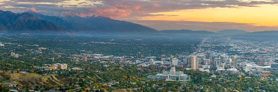 Evening view of Salt Lake City from Ensign Peak Photograph by James Udall