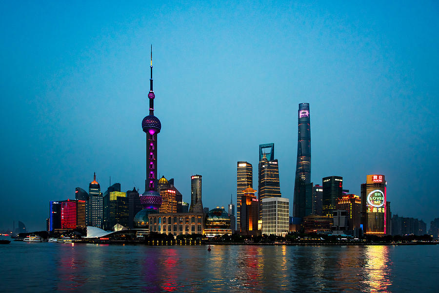 Evening view of the Pudong Waterfront Photograph by Paul Martin - Fine ...