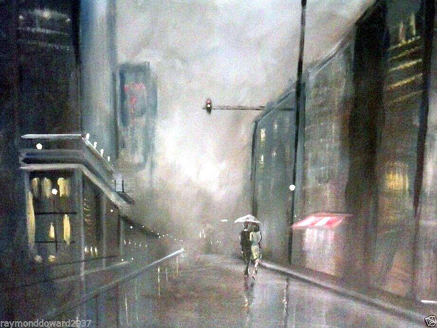 Evening Walk in the Rain Painting by Raymond Doward