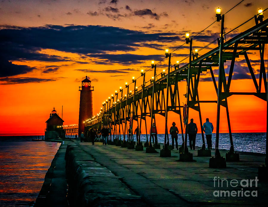 Lake Michigan Photograph - Evening walk on the Grand Haven Pier by Nick Zelinsky Jr