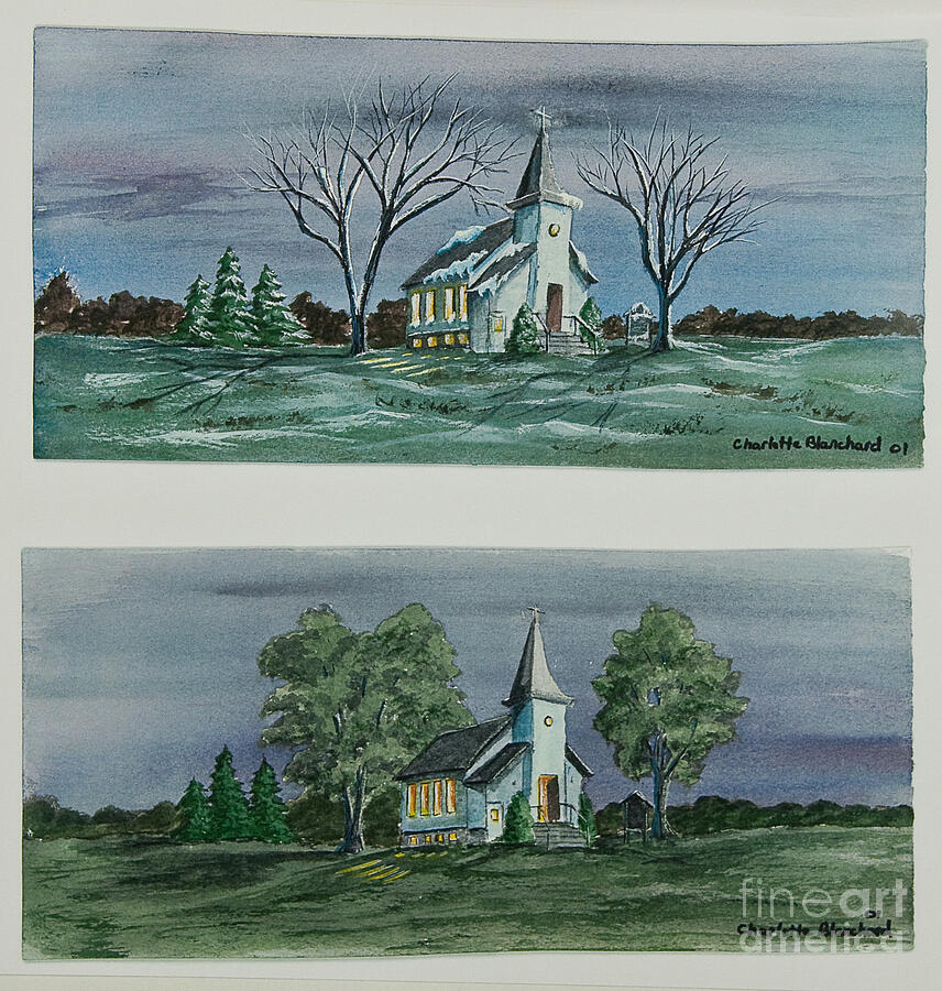 Evening Worship In Winter and Summer Painting by Charlotte Blanchard