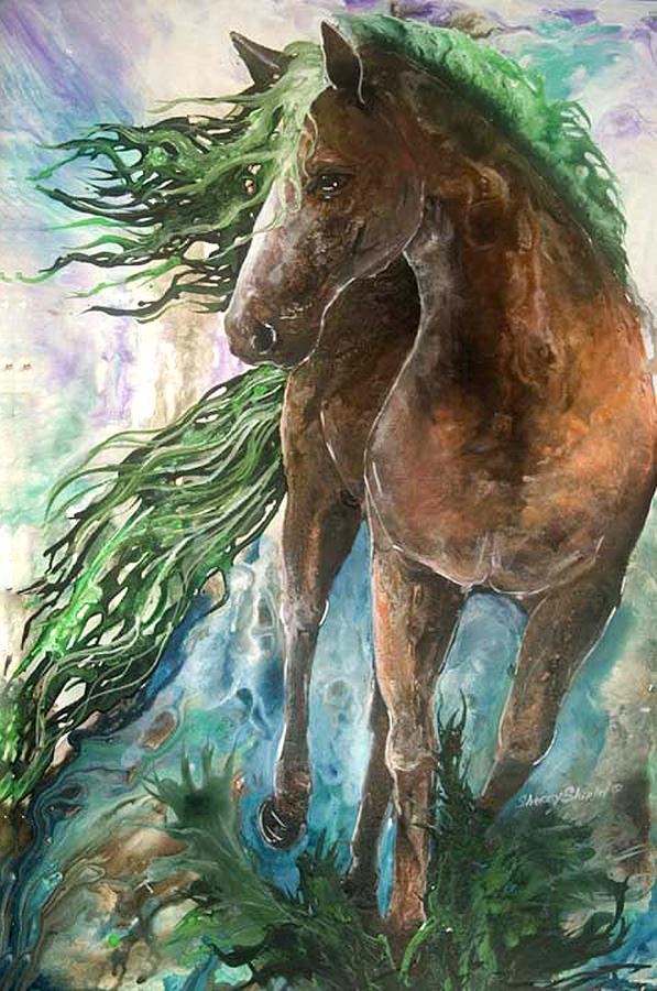 Horse Painting - Ever Green  EARTH HORSE by Sherry Shipley
